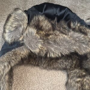 Mexx Black and Brown Fur Trim Hat